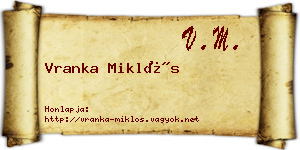 Vranka Miklós névjegykártya